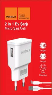 MİCRO ŞARJ ALETİ SAMSUNG-OPPO-HUAWİ ANDROİDLER İLE UYUMLU 2.1A MİCRO BEYAZ ŞARJ ALETİ - 1