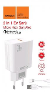 18 W MİCRO HIZLI ŞARJ ALETİ SAMSUNG-OPPO-HUAWİ ANDROİDLER İLE UYUMLU 18 W HIZLI BEYAZ ŞARJ ALETİ - 1