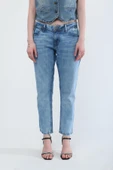 Kadın Likralı Straight Fit Jean Pantolon Mavi - 1