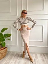 Kadın Cepli Triko Etek Krem Renk - 1