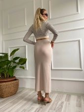 Kadın Cepli Triko Etek Krem Renk - 9