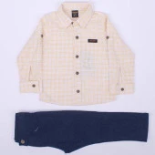 Erkek Çocuk Sarı Beyaz Ekoseli Gömlekli Pantolunlu 2'li Takım - 1