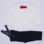 Erkek Bebek Beyaz Gömlekli Papyonlu Askılı 2'li Takım - 1