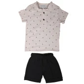 Erkek Çocuk Bej Siyah Yaprak Baskılı Müslin 2'li Takım - 1