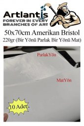 Amerikan Bristol Karton 50x70 cm 10 Adet 220 gr Bir Tarafı Parlak Bir Tarafı Mat Kağıt Biristol Karton - 1