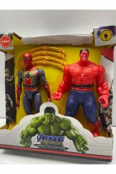 AVENGERS SPİDER MAN ÖRÜMCEK ADAM HULK KIRMIZI HULK IŞIKLI AVENGERS İKİLİ FİGÜR - 2