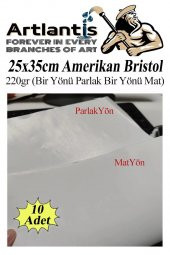 Amerikan Bristol Karton 25x35 cm 10 Adet 220 gr Bir Tarafı Parlak Bir Tarafı Mat Kağıt Biristol Karton - 1
