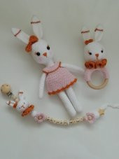 Sevimli Tavşan Uyku Arkadaşı Seti Amigurumi Organik Oyuncak - 1