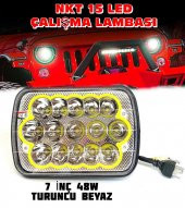 Offroad 7 inç  15 Led Turuncu Beyaz Çalışma Lambası Dikdörtgen - 1
