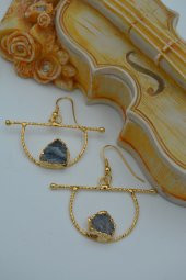 STONEAGE JEWELLERY Kuvars Taşlı Taşarım Küpe Altın Rengi thumbnail 3