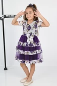 ÇocukyoluKids Çiçekli 3 Şeritli Şifon Elbise A1111111112003 - 7