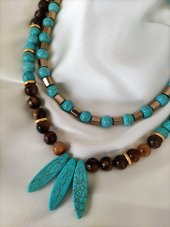 STONEAGE Turkuaz ve Hematit Taşlı Gemici Kilit Nazar ve Şifa Kolyesi thumbnail 2