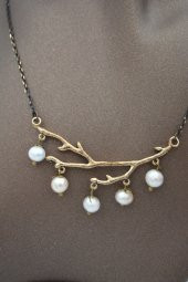 STONEAGE Gerçek İncili Ağaç Dalı Bayan Kolye thumbnail 2