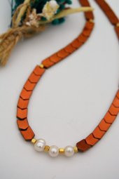 STONEAGE Hematit ve İncili Tasarım Şifa Kolyesi thumbnail 1