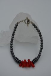 STONEAGE Hematit ve Mercan Taşlı Nazar ve Şifa Bilekliliği thumbnail 2