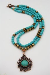 STONEAGE Turkuaz ve Hematit ve Turkuaz Taşlı Nazar ve Şifa Kolyesi thumbnail 1
