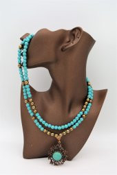 STONEAGE Turkuaz ve Hematit ve Turkuaz Taşlı Nazar ve Şifa Kolyesi thumbnail 4