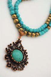 STONEAGE Turkuaz ve Hematit ve Turkuaz Taşlı Nazar ve Şifa Kolyesi thumbnail 5