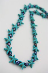 STONEAGE Siyah İnci ve Turkuaz Taşlı T Kilit Şifa Kolyesi Nazar İçin thumbnail 1