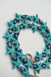 STONEAGE Siyah İnci ve Turkuaz Taşlı T Kilit Şifa Kolyesi Nazar İçin thumbnail 2