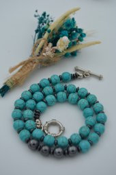 STONEAGE Hematit ve Turkuaz Taşlı T Kilit Şifa Kolyesi thumbnail 2