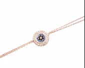 925 Ayar Gümüş Nazar Boncuklu Zincir Bileklik, Pembe - Beyaz Mavi Taş thumbnail 1