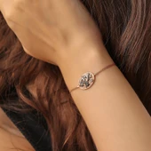 925 Ayar Gümüş Yaprak Modeli Zincir Bileklik, Pembe thumbnail 1