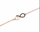 925 Ayar Gümüş Sonsuzluk Modeli Zincir Bileklik, Pembe - Siyah Taş thumbnail 2