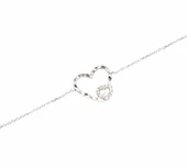 925 Ayar Gümüş Kalemli İki Kalp Modeli Zincir Bileklik, Beyaz - Beyaz Taş thumbnail 3