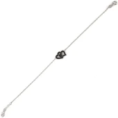 925 Ayar Gümüş Çift Kalp Modeli Zincir Bileklik, Beyaz - Siyah Taş thumbnail 2