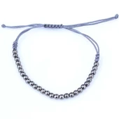 925 Ayar Gümüş Gri İpli Top Bileklik thumbnail 2