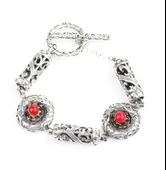 925 Ayar Gümüş Mercan Taşlı Antik Bileklik thumbnail 3