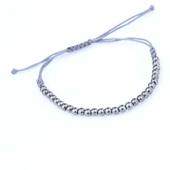 925 Ayar Gümüş Gri İpli Top Bileklik thumbnail 1