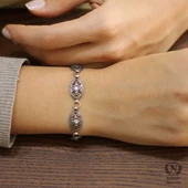 925 Ayar Gümüş Siyah Rodajlı Zirkon Taşlı Antik Bileklik thumbnail 6