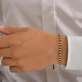 925 Ayar Gümüş Sarı Top İpli Bileklik thumbnail 1