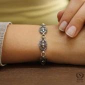 925 Ayar Gümüş Siyah Rodajlı Zirkon Taşlı Antik Bileklik thumbnail 5