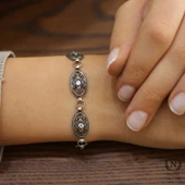925 Ayar Gümüş Siyah Rodajlı Zirkon Taşlı Antik Bileklik thumbnail 1