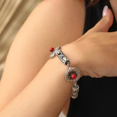 925 Ayar Gümüş Mercan Taşlı Antik Bileklik thumbnail 1