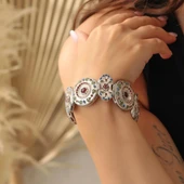 925 Ayar Gümüş Mineli Yuvarlak Paftalı Bileklik thumbnail 2