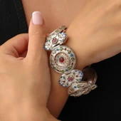 925 Ayar Gümüş Mineli Yuvarlak Paftalı Bileklik thumbnail 1