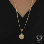 925 Ayar Gümüş Bereket Sembolü Madalyon Kolye, Sarı thumbnail 3