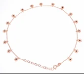 925 Ayar Gümüş 17 Kar Tanesi Halhal Bileklik, Pembe - Siyah Taş thumbnail 2