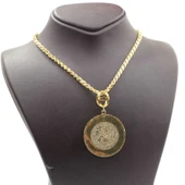 925 Ayar Sarı Gümüş Eski Saat Kadranı Pullu Zincir Kolye thumbnail 2