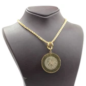 925 Ayar Sarı Gümüş Eski Saat Kadranı Pullu Zincir Kolye thumbnail 4