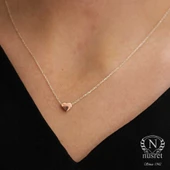 925 Ayar Gümüş Minik Kalp Kolye, Beyaz - Pembe thumbnail 2