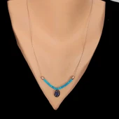 925 Ayar Gümüş Safir ve Firuze Taşlı Kolye thumbnail 1