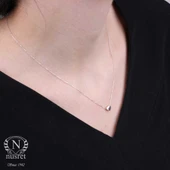 925 Ayar Gümüş Minik Kalp Kolye, Beyaz - Pembe thumbnail 3