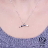 925 Ayar Gümüş Yarım Hilal Kolye, Beyaz thumbnail 2