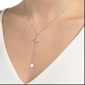 925 Ayar Gümüş X ve Yuvarlak Y Kolye thumbnail 1