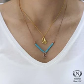 925 Ayar Gümüş Firuze ve Zirkon Taşlı Penguen Kolye thumbnail 2